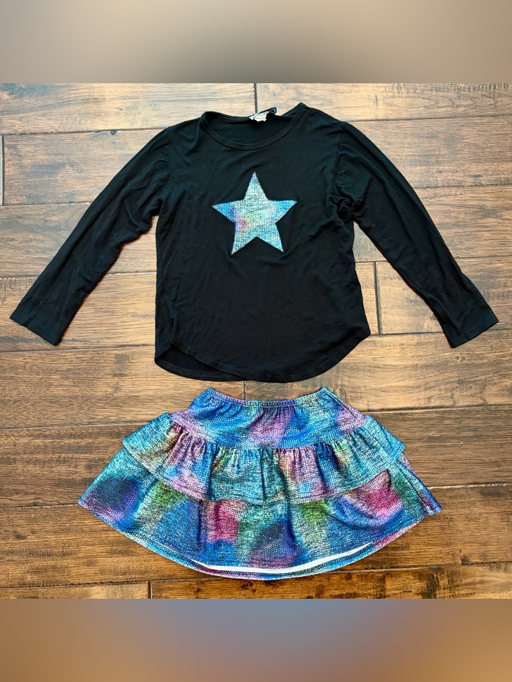 Dori Creations Girls Black Long Sleeve Star Top with Ruffle Skirt size 7